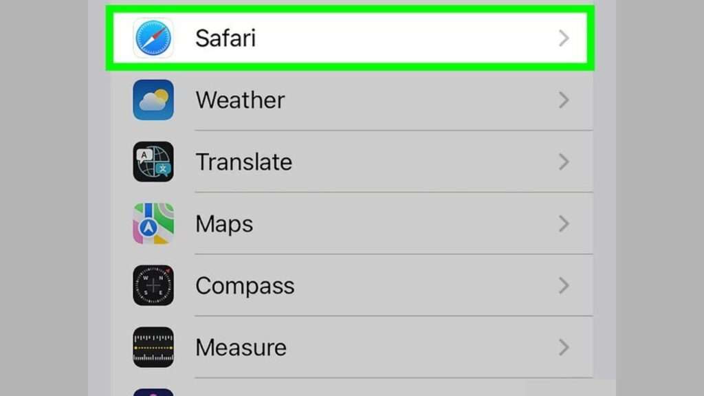 Scroll down and tap on Safari