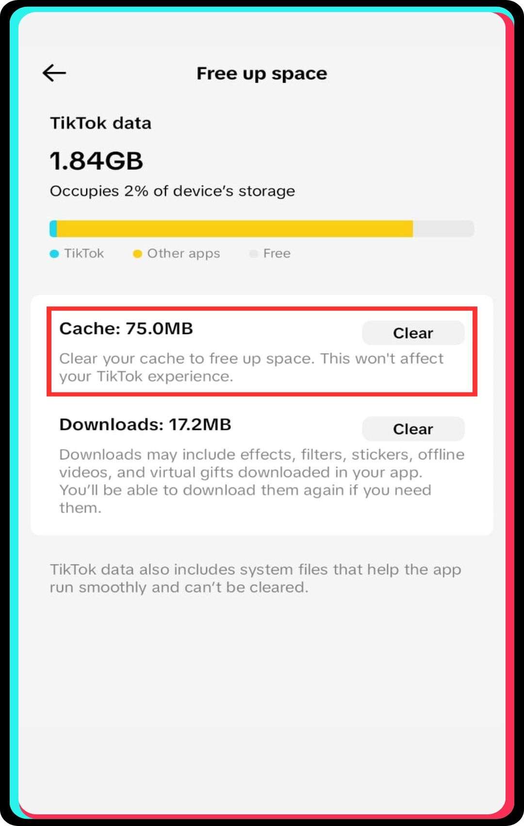 clear tiktok's cache
