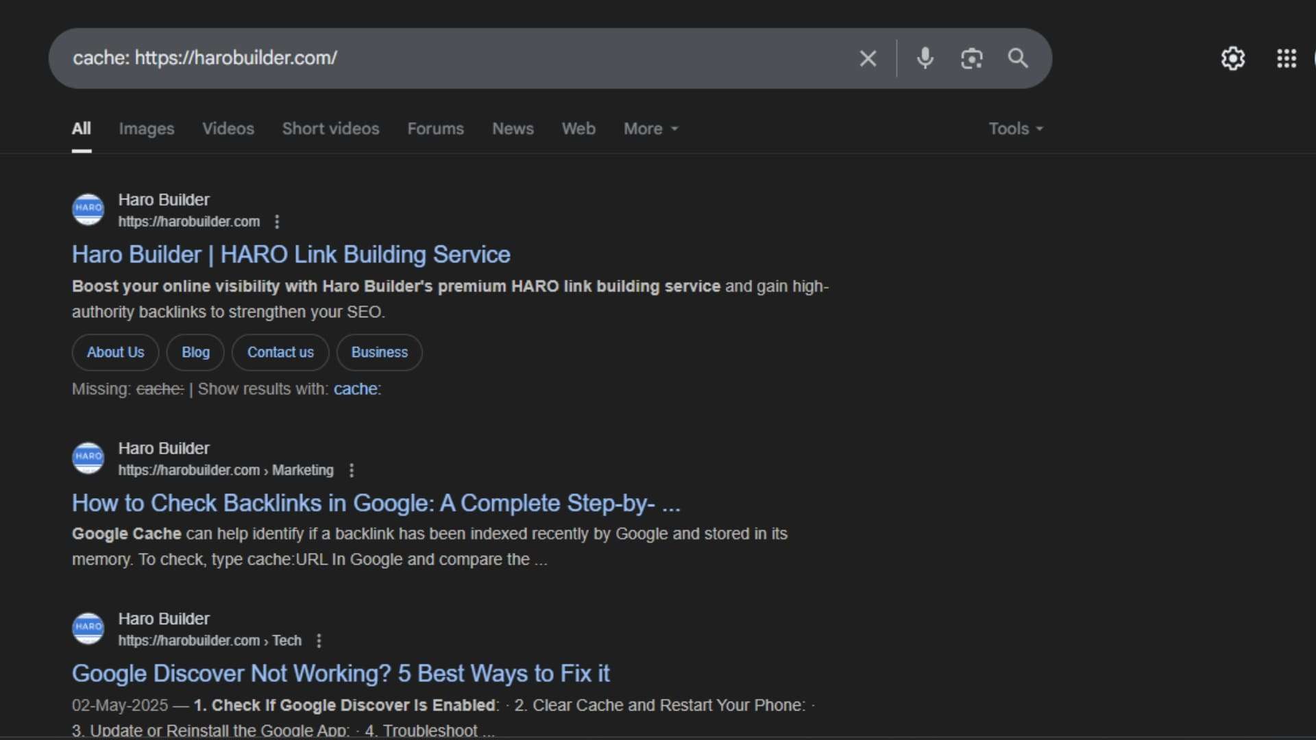 Checking Google Cache