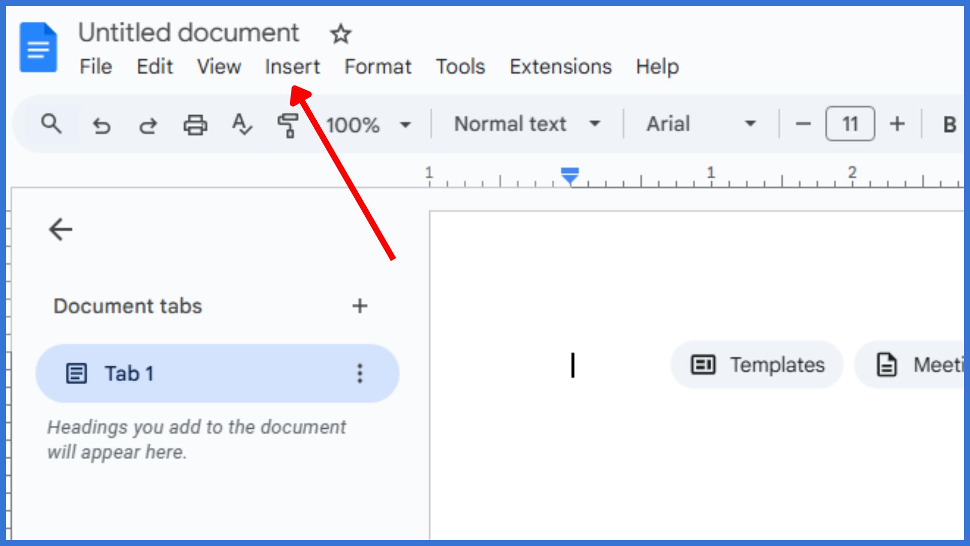 2. Click on the Insert Menu