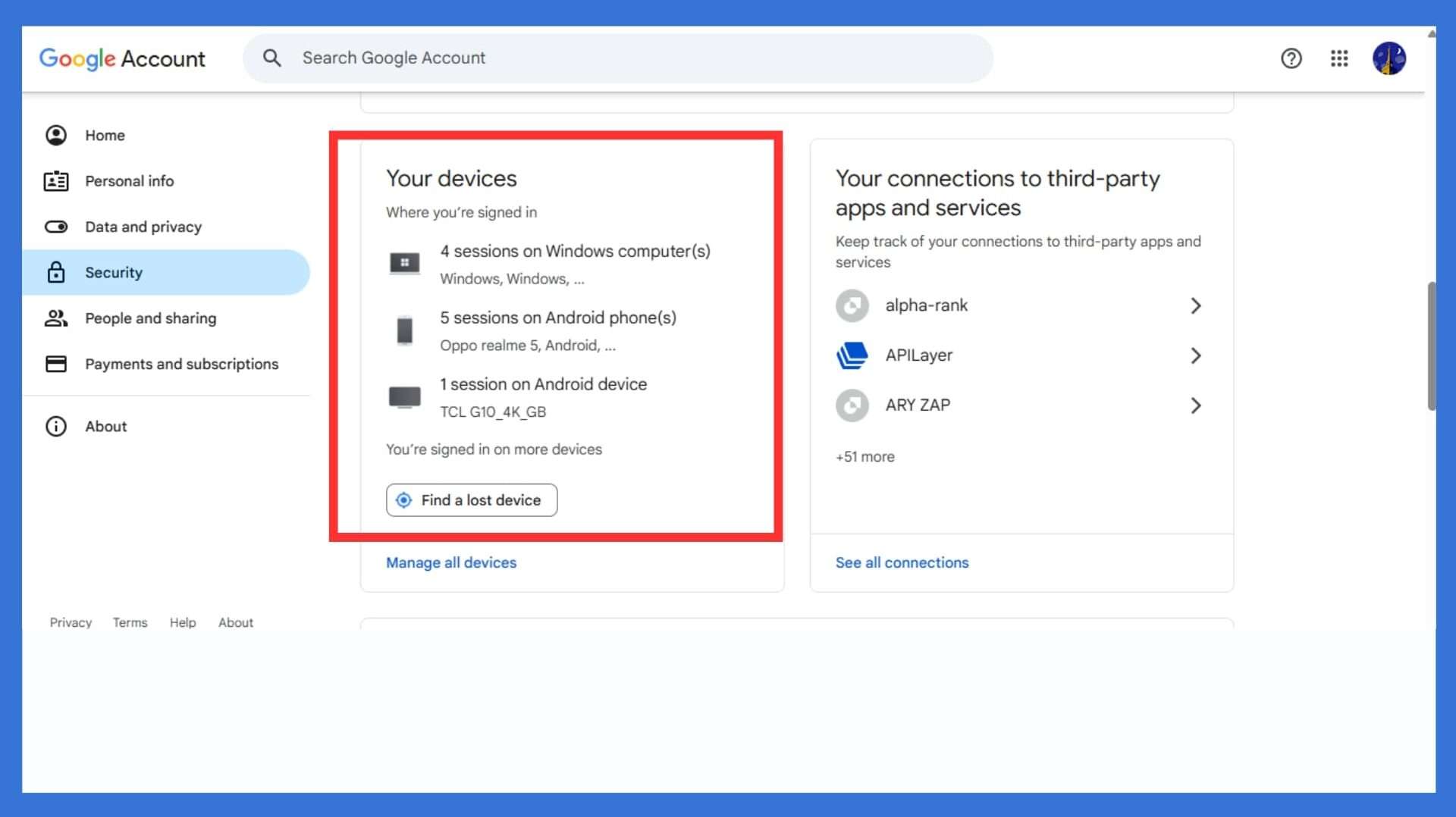 Access Google Account Settings