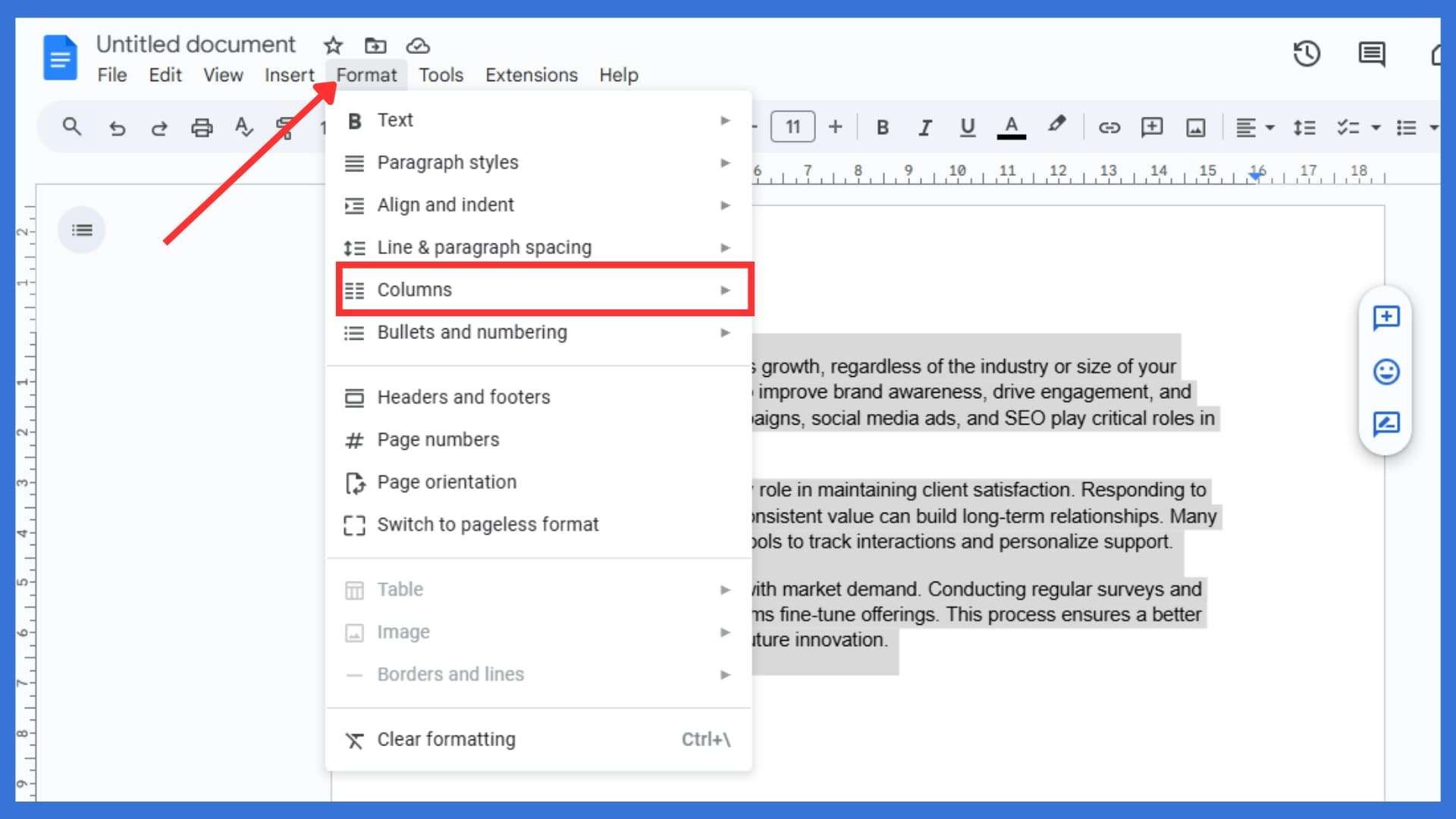 Access the Columns Menu