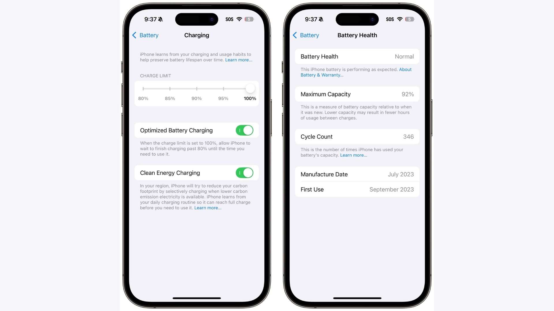 Battery Health and Charging Limits (e.g., Charging at 80%)