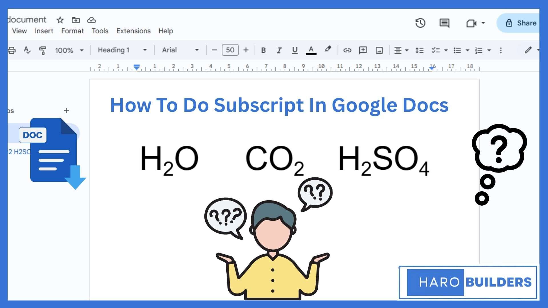 how to do subscript in google docs